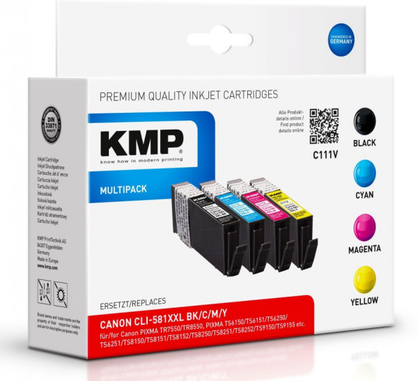 Tinte Canon CLI-581xxl BK/C/M/Y 4er kompatibel KMP C111V 4er Set Schwarz/Cyan/Magenta/Yellow