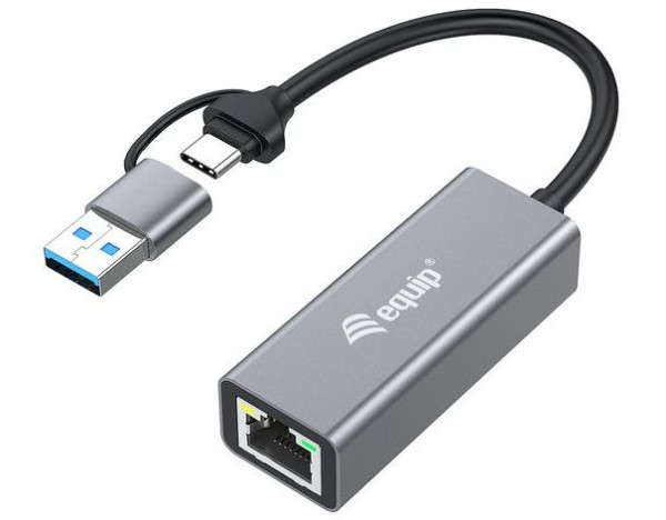 USB-Adapter C/A an 1x LAN bis 2.5 Gigabit equip inkl. Adapter USB-A-Stecker an USB-C-Buchse
