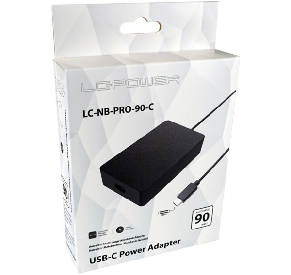 Netzteil Universal  90 Watt für Notebooks LC-Power USB-C geleistete Netzspannung: 5 / 9 / 12 / 15 / 20 V