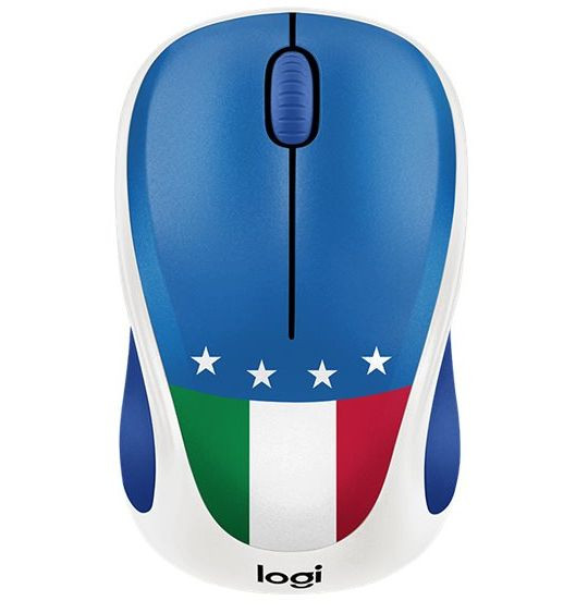 Maus Logitech Wireless Mouse M238 Blau Italian Fan Collection, 3-Tasten-Maus für Rechts- und Linkshänder