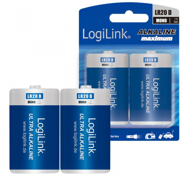 Batterie Logilink R20 Alkalie 2er Pack (** enthält 2 Stück R20 Batterien 1,5 V