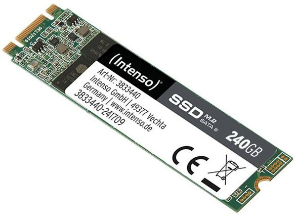 SSD M.2 240GB Intenso 120TBW, SATA 6 Gbit/s, 520 MB/s lesen, 480 MB/s schreiben