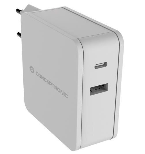 Ladegerät USB C und A Ladeadapter 60W Conceptronics Weiß USB-Power-Delivery (PD) 3.0 Ladegerät