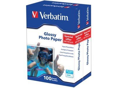 Tintenpapier 10x15cm Glossy Photo Paper Verbatim 45012 2er 4x15,2 cm, 200 g/m², 2*100 Blatt, sofort trocknend, wasserfe