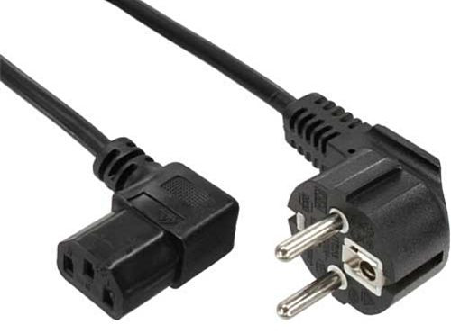Kaltgeräte-Kabel ca. 1.8m rechts gewinkelt schwarz 220V Stromkabel, Schuko Stecker an Kaltgeräte-Buchse