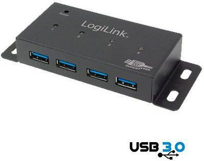 USB-Hub (USB 3.0)   4 Ports Metall mit Netzteil Logilink PnP geeignet für Wandmontage, mit Überstromschutz