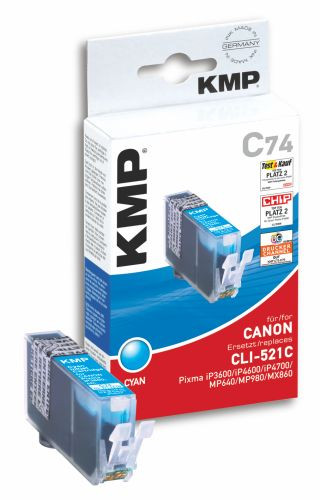 Tinte Canon CLI-521c cyan kompatibel KMP C74 cyan dye, 9 ml, für MP540/MP980, oem 1509,0003