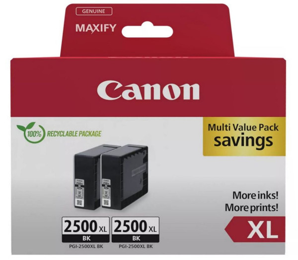 Tinte Canon PGI-2500XL bk Schwarz Doppelpack Pigmenttinte 2x 70,9ml (ges. ca. 5.000 Seiten)