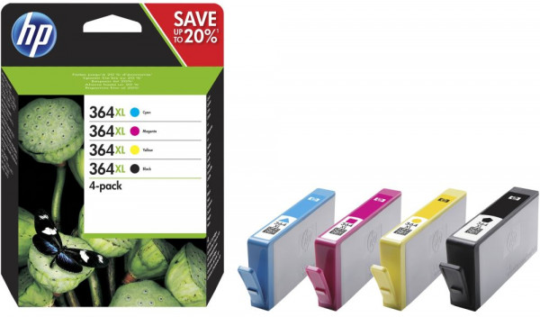 Tinte HP N9J74AE 364XL Value Pack je 1x 364XL bk/c/m/y SOPO 4er-Pack ohne Fotopapier
