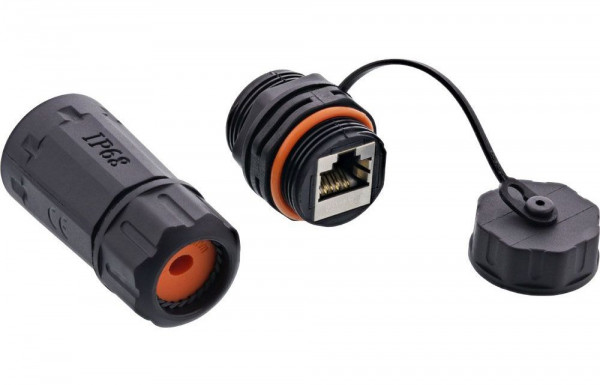 KAT6A Patchkabelkupplung wasserdicht Schutzklasse IP68 Kupplung für industrielle Anwendungen, mit Staubkappe