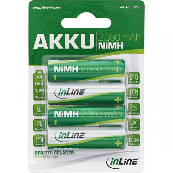 Akku R6 AA 4er Pack 2350mAh Inline vorgeladen Blister (** Inhalt: 4x NiMH Mignon AA, HR6, Nennspannung 1,2V