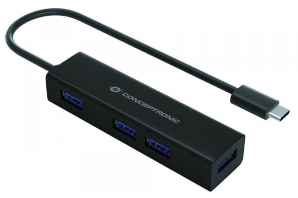 USB-Hub (USB 3.0) Type-C an 4x USB-A Aluminiumgehäuse für Wärmeableitung