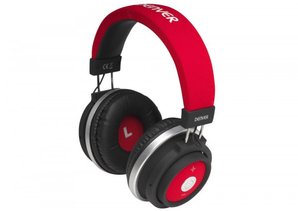 Headset DENVER BTH-250 Rot mit Mikrofon, ohrumschließend Stereo-Kopfhörer, kabellos, Bluetooth 4.2