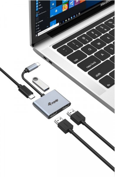 USB-Kabel C an 2x HDMI 4K 30 Hz 0.15m Equip USB-A 3.0, PD