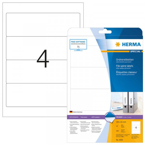Etiketten  61x192mm Order breit Weiß HERMA für Rückenbreite 7..8cm