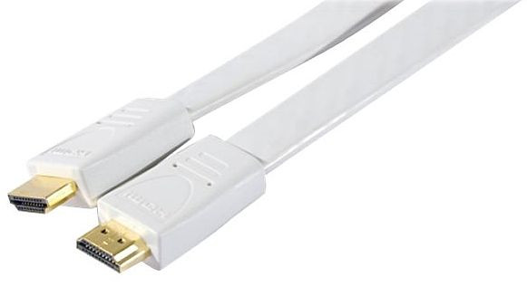 Monitor-Kabel HDMI-HDMI S-S  5m Weiß Flachkabel 2x HDMI Stecker, vergoldet, high speed with ethernet