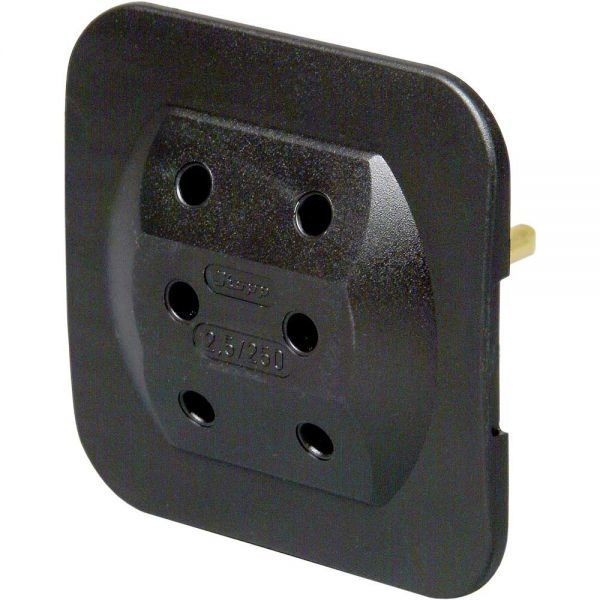 Adapter Schutzkontakt Stecker an 3x Eurobuchse extra flach für 220V Stromkabel, Farbe: schwarz, Kopp