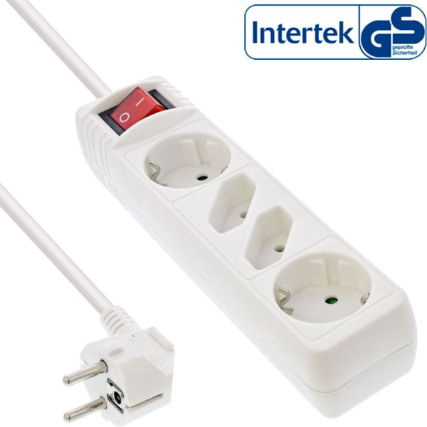 Steckdosenleiste  4-fach Weiß 5m Kabellänge mit Schalter Stecker: 2xSchutzkontakt + 2xEuro