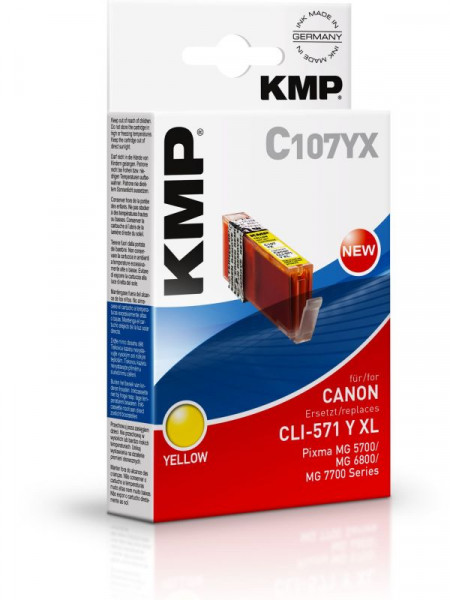 Tinte Canon CLI-571xl Y yellow Jumbo kompatibel KMP C107YX 11 ml, High Yield, für ca. 715 Seiten