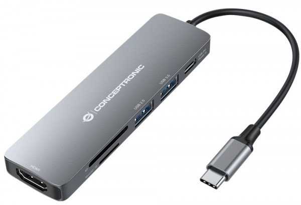USB-Hub (USB 3.1) Type-C an 2x USB-A, 1x HDMI, 1x USB-C inkl. Card-Reader, auch als Docking Station nutzbar