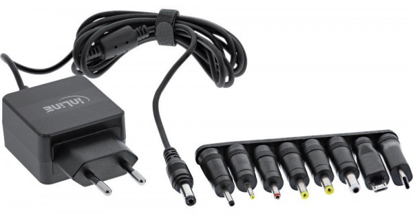 Netzteil Universal 5V / 15W Inline mit Micro-USB, USB-C usw. mit 8 Wechselstecker