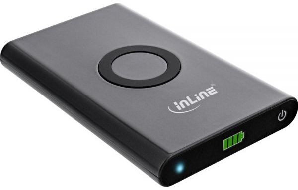 Powerbank InLine 7.000 mAh Qi-Plate Wireless Charging induktiv kabellos laden und wiederaufladen, Schwarz