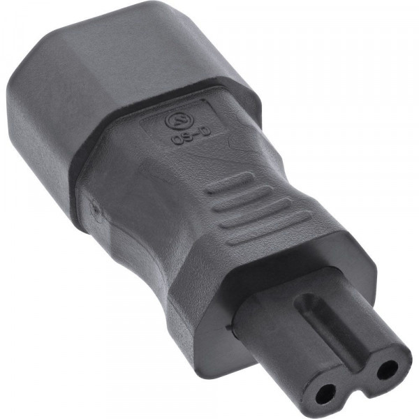 Adapter Kaltgeräte Stecker C14 zu Kaltgeräte 2polig (8-Form) für 220V Stromkabel, Farbe: schwarz