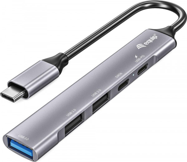 USB-Hub (USB 3.1) C-Stecker an 1x A , 2x C passiv Equip PnP elegantes Metalldesign (Aluminium), Kabellänge 0,15 m