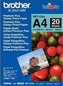Tintenpapier Brother BP-71GA4 A4 20 Blatt glänzend Fotopapier, 260 g/m², bis 6000 dpi