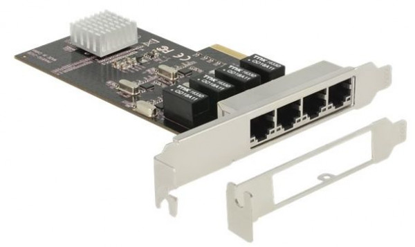PCIe LAN 4x Schnittstelle Gigabit Delock PCI-Express 4x, 4xRJ45, inkl. low profil slot