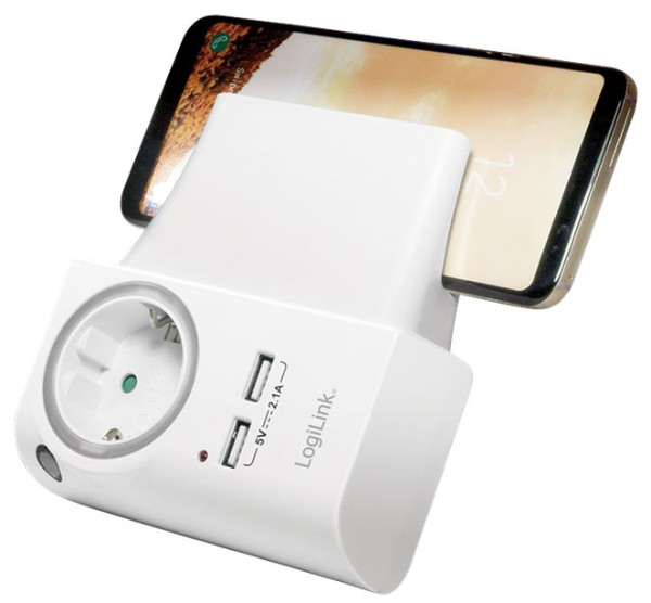 Ladegerät 2x USB A Ladeadapter mit Ladeschale, Nachtlicht 1x Schutzkontaktbuchse, 2x USB-A