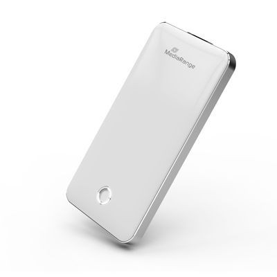 Powerbank Mediarange 10.000 mAh, Weiß-Silber 3x Ladebuchse Mobiler Zusatzakku, Ausgang 2x 5V USB 1A, 1x 5V USB 3.1A