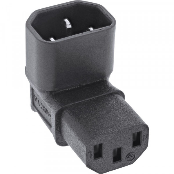 Adapter Kaltgeräte Stecker C14 zu C13 gewinkelt oben-unten für 220V Stromkabel, Farbe: schwarz