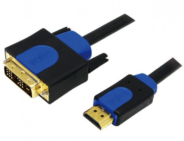 Monitor-Kabel DVI-D an HDMI S-S 2m Schwarz/Blau Logilink DVI-D-Stecker (18+1) an HDMI-Stecker, bidirektional