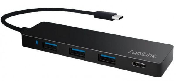 USB-Hub (USB 3.1) USB-C Stecker an 3x USB-A,1x C-Buchse Plug and Play, Schwarz, Logilink