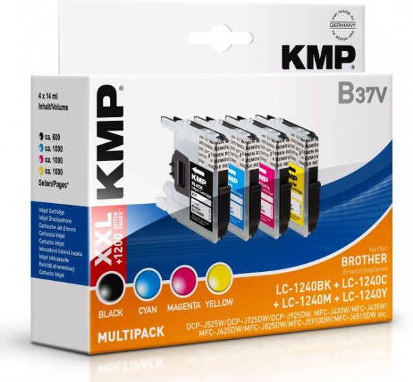Tinte Brother LC-1240 XXL Multi-Pack kompatibel KMP B37V je 1x LC1240c, LC1240m, LC1240y, LC1240bk