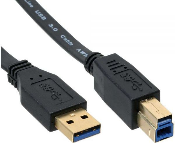 Kabel USB 3.0 1.0m A an B schwarz Flachkabel doppelt geschirmt, Kontakte vergoldet
