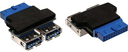 USB-Adapter 3.0 2xA Buchse auf Pfostenanschluß zum internen Anschluß von 2 externen Geräten