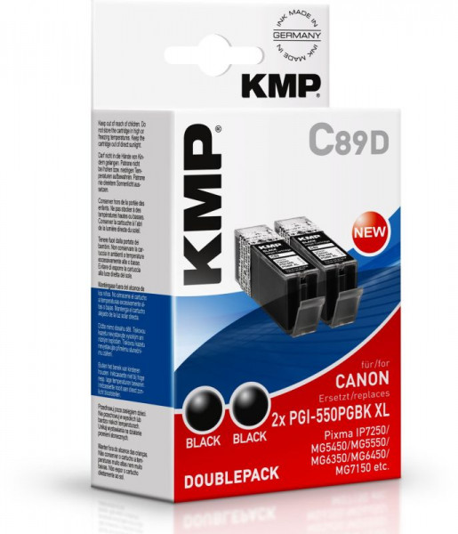 Tinte Canon PGI550PGBKXLkmp Doppelpack komp. KMP C89D 2x28 ml, black, oem 1518,0021