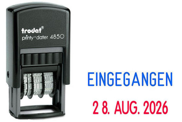 Datumstempelautomat TRODAT 4850L 'Eingegangen' selbstfärbend Blau Rot, 2.5 x 1.3 cm