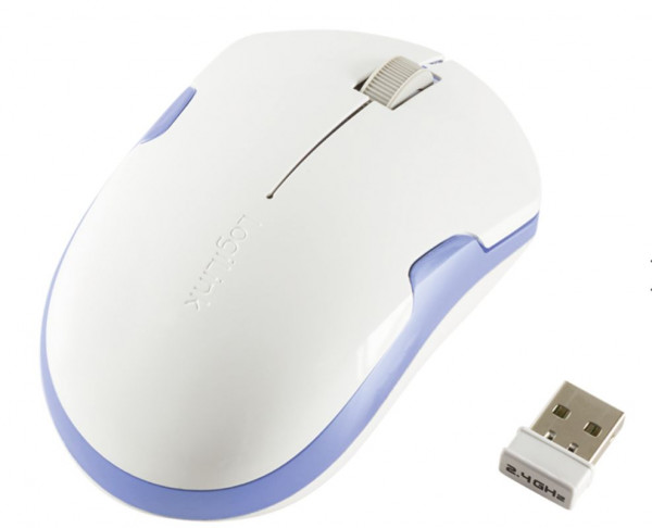 Maus LogiLink wireless mini Weiß/Hellblau schnurlose optisch Maus mit 3 Tasten, 1200 dpi