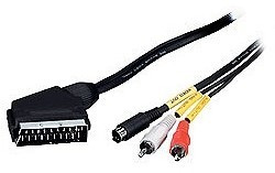 Scart-Adapter-Kabel 2m an S-VHS & Cinch/Klinke (inkl. Adapter Cinch an 3,5mm Stereo-Klinke)
