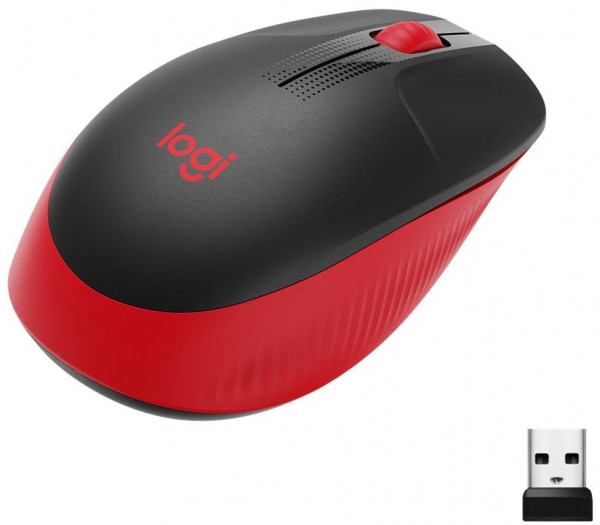 Maus Logitech Mouse M190 Schwarz-Rot kabellos USB mit USB-Nano-Empfänger, Plug&Play