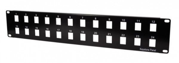 Keystone Panel 2U, 24 Ports, Schwarz RAL9005 Logilink 19'' Patchpanel für 24 Keystone Module, 2 HE