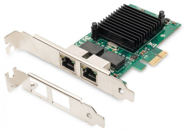 PCIe LAN 2x Schnittstelle Gigabit DIGITUS DN-10132 PCI-Express, 2xRJ45, 10/100/1000 MBit, inkl. low profil Slot