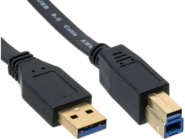 Kabel USB 3.0 2.5m A an B schwarz Flachkabel Kontakte vergoldet