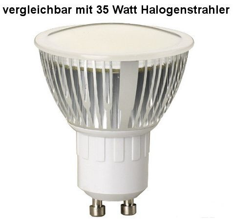 LED Strahler GU10 4,5 W warmweiss 390 Lumen 3000K Streuung 120 Grad mit klarer Glaslinse, TÜV/GS