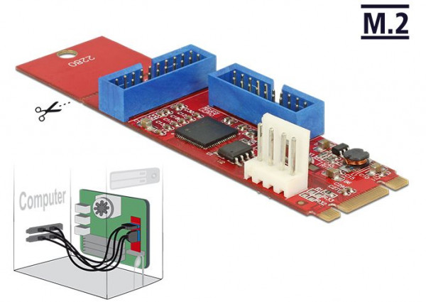 Adapter M.2 auf 2x USB3.0 Pfostenstecker DeLOCK M.2 Card USB-Adapter, Konverter