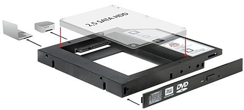 Einbaurahmen Slim SATA 13,5cm (5.25'') - 6,4cm (3.5) SSD/HD für Einbau eine SSD/HD an Stelle eines Notebook-Brenners