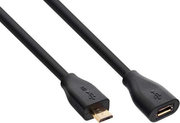 USB-Kabel 2.0 Micro-B Stecker auf Micro-B Buchse 2m Micro-USB Verlängerung, vergoldete Kontakte